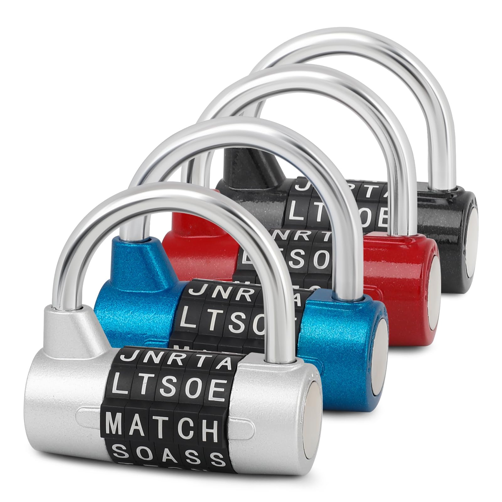 4 Pcs 5 Letters Combination Padlock, Resettable Letter Word Lock, Heavy Duty Keyless Anti-Theft Safety Padlock for Gym Locker School Locker Toolbox Cabinet Gate Fence
