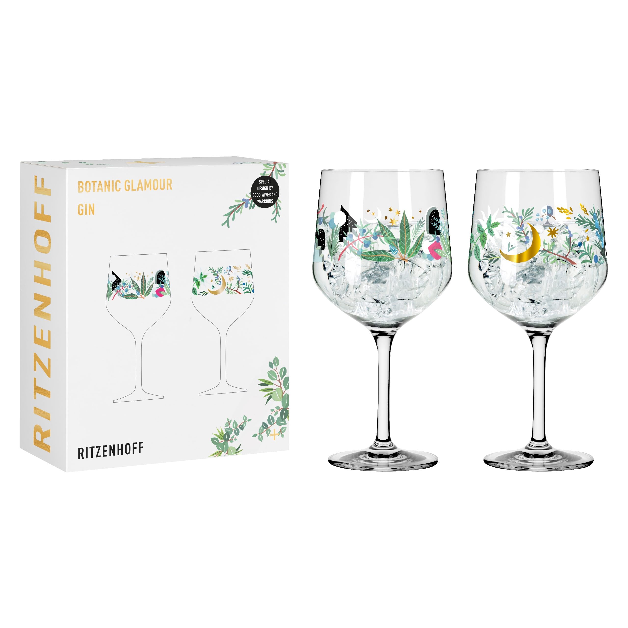 RITZENHOFF Botanic Glamour 3882001 Gin Glass 700 ml Set of 2 Goblets with Star Moon Motif Made in Germany