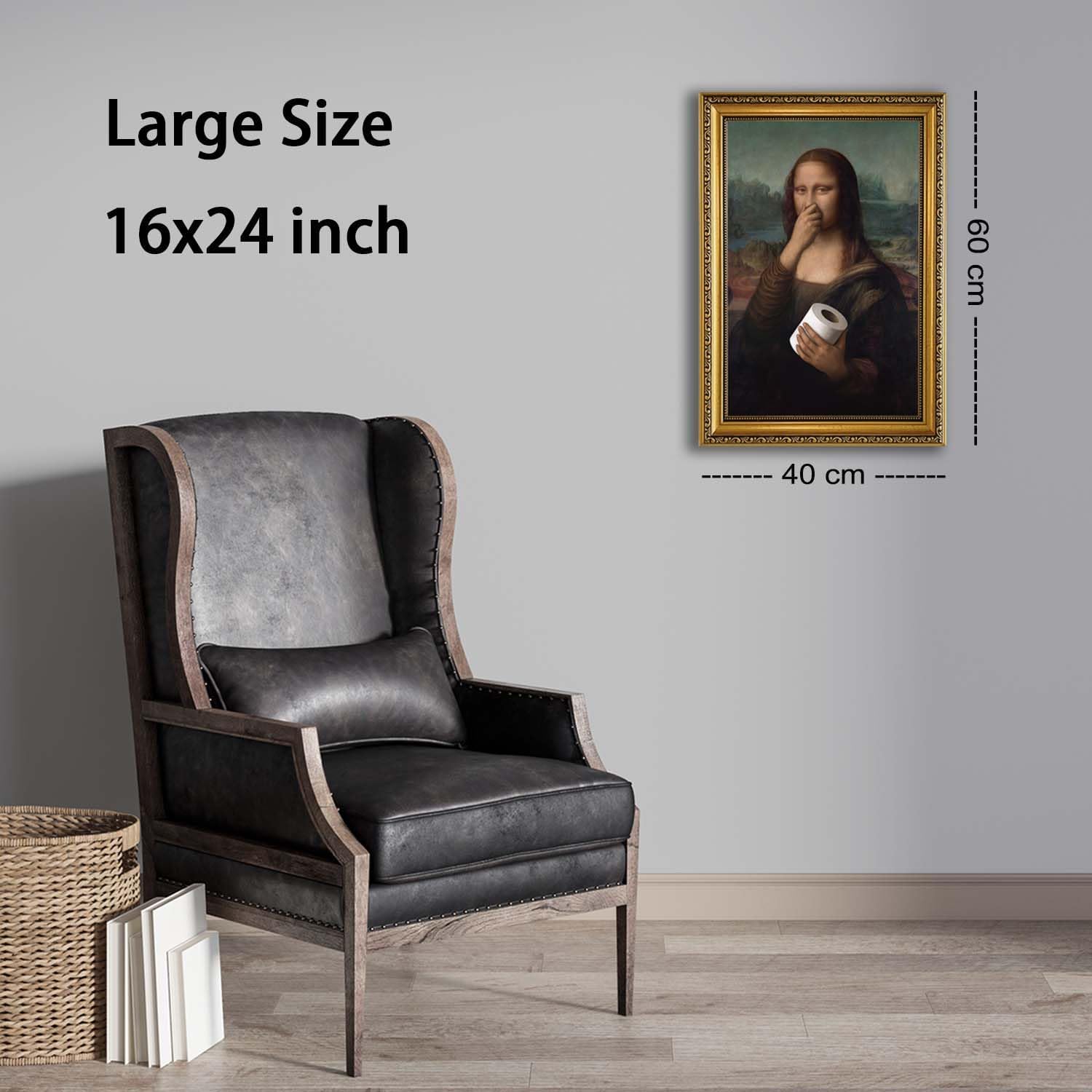 YD&YZY Gold Framed Bathroom Wall Art Mona Lisa Humor Amusing Toilet Art Pinching Nose Wall Decor Funny Vintage Painting Picture Print Whimsical Artwork Bathroom Restroom 16x24 inch Framed