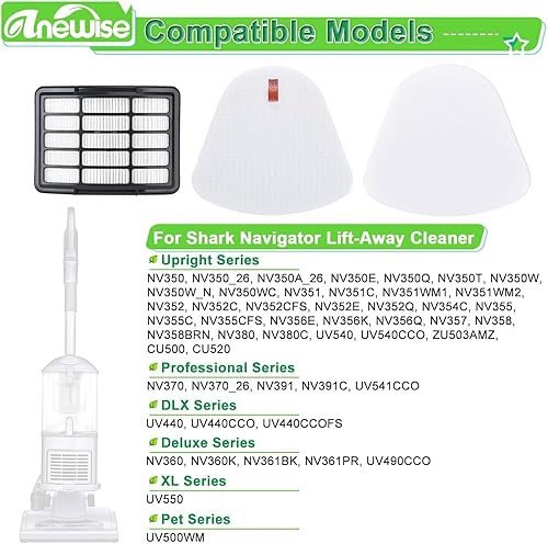 Miniatura 3 de Kit de 2 paquetes Smartide para Shark Navigator Lift-away Nv350 Nv351 Nv352 Nv355 Nv356 Nv357 espuma de pre-filtro y fieltro  1 filtro absoluto para