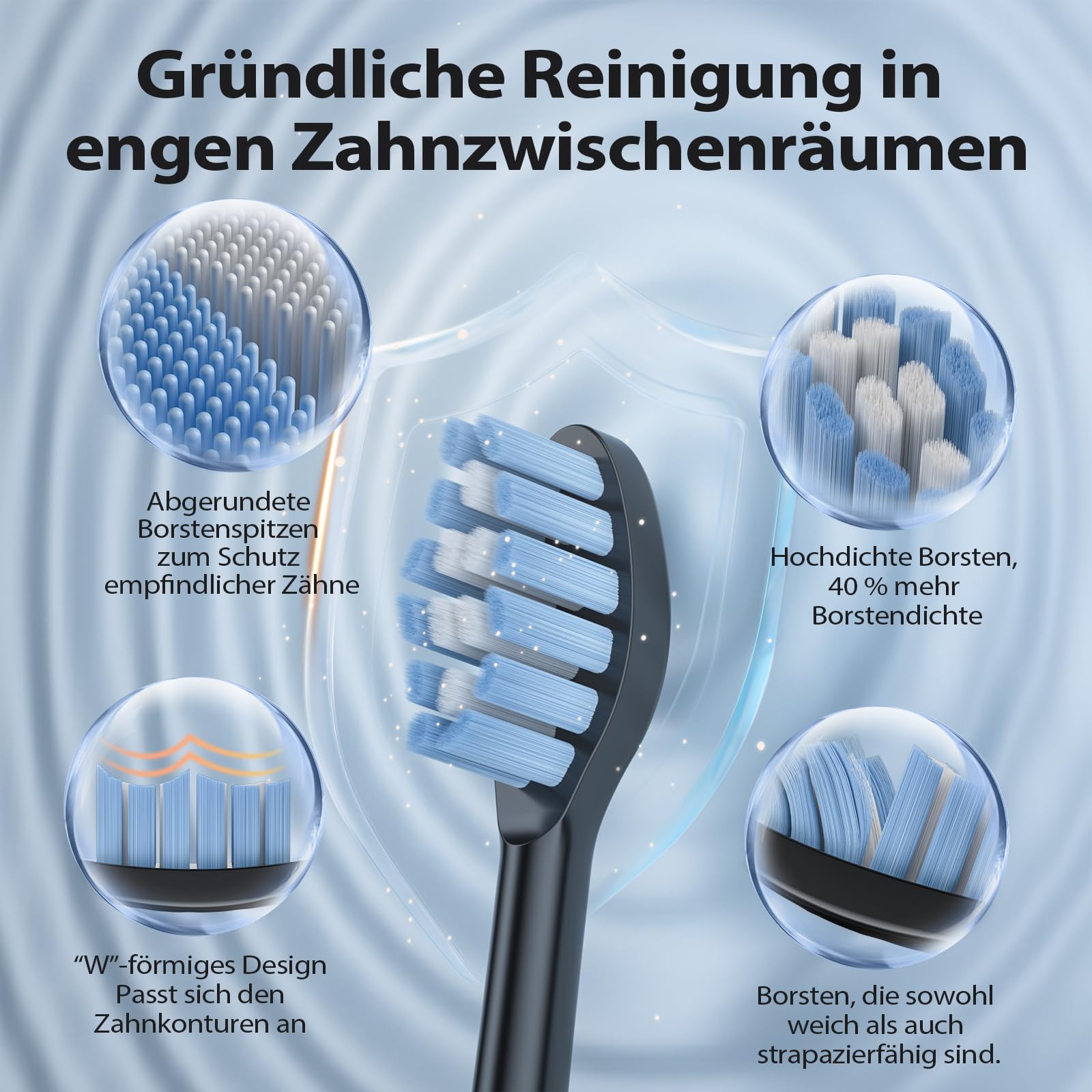 Oasismile X610 Elektrische Schallzahnbürste für Empfindliches Zahnfleisch, Sanfte und Gründliche Reinigung, 5 Modi, 42000 VPM, 100 Tage Akku, IPX7 Wasserdicht, mit Reiseetui und 6 Bürstenköpfen