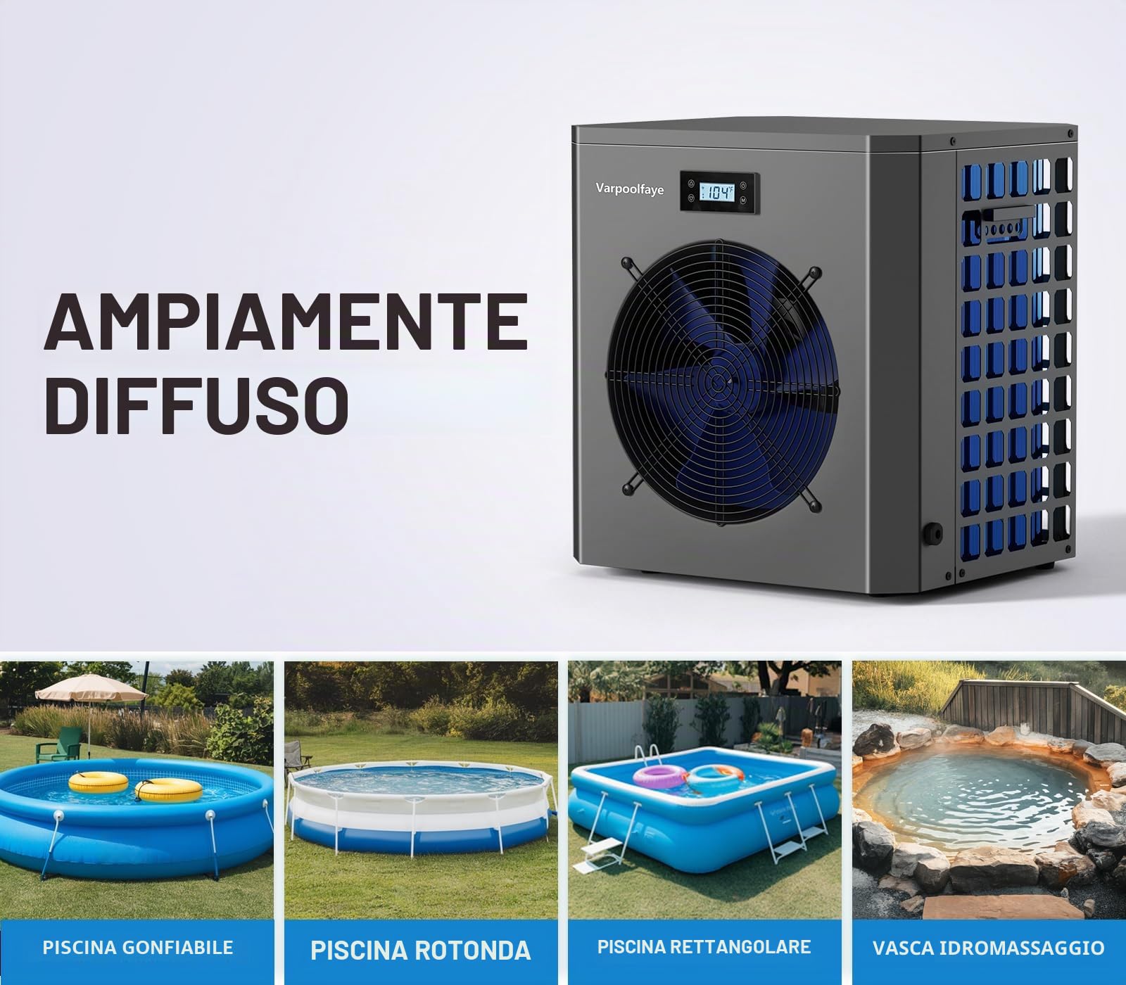 Pompa di calore elettrica per piscina da 5 KW, per piscina all'aperto, riscaldamento piscina, fino a 20.000 l, 20 m³, controllo WiFi, 220 V, 240 V, 50 Hz