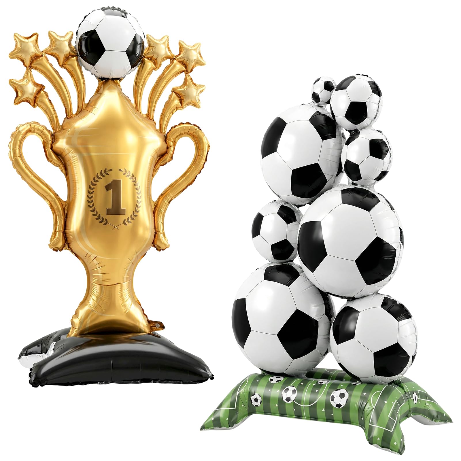 2 Pcs Soccer Trophy Balloon, Football Balloons, Standing Football Champion Balloon with Large Champion Trophy Gold Balloons Set, Premium Foil Balloons for Sports Events
