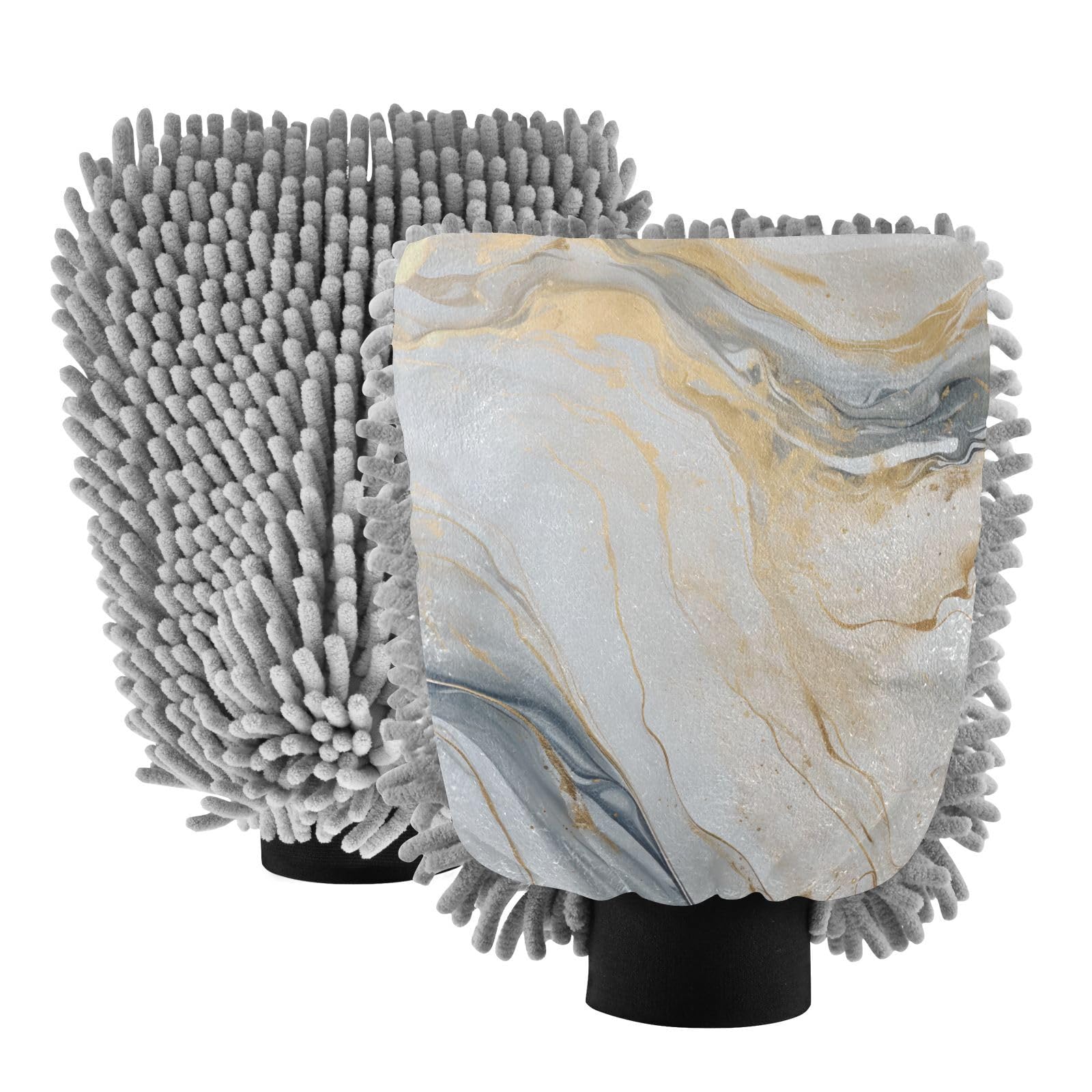 IOACIY Absorbent Microfiber Car Wash Drying Mitts, 2 Pack, Scratch-Free & Lint-Free, Rich Foam, Highly Absorbent, Double Sided, Wash Mitt Perfect for Car Washing, L, Marble Gold White