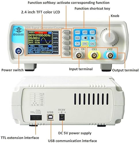 Miniatura 5 de Digital DDS Dual Channel Fuente de Señal Generador Arbitraria Frecuencia Frecuencia Barrido Medidor 60M Hz 266MSa/s (60M Hz)