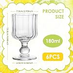 6oz Wine Glasses Goblets Set of 6 Embossed Glass Cups Stemmed Vintage Cocktail Glasses High Clear Drinking Cups Stemware Juice Mailkshake Wine Glass Cup for Luau Party Wedding Birthday Bar