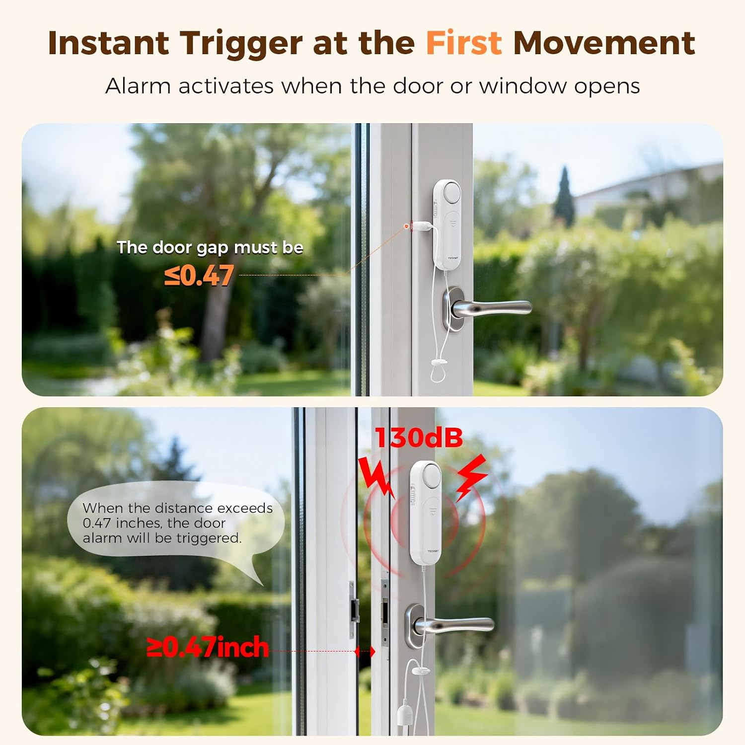 TECKNET Door Alarm for Door Handle, 130dB Door Alarms When Opened & Window Alarms, No-Drill Travel Door Security Device with Lanyard, Door Sensor Alarm for Home, Apartment & Hotel