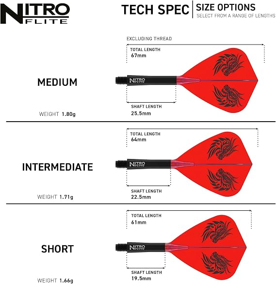 RED DRAGON Darts – Nitro Flite Integrated Flight & Shaft System | Jonny Clayton 'The Ferret' | Kite Shape and Design – Black & Orange, Medium Length