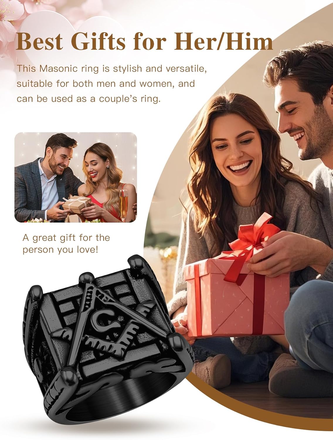 Masonic Signet Rings for Men, 316L Stainless Steel/18K Real Gold/Black Metal Freemason Jewelry, Punk Biker Mason Ring, Size 7-12 - Image 5