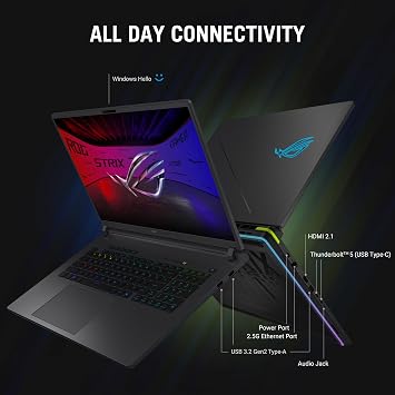 ASUS ROG Strix G16 (2025) Gaming Laptop, 16 ROG Nebula 16:10 2.5K 240Hz/3ms, NVIDIA GeForce RTX 5070Ti, Intel Core U9 HX, 32GB, 1TB, G615LR-DS96-CA