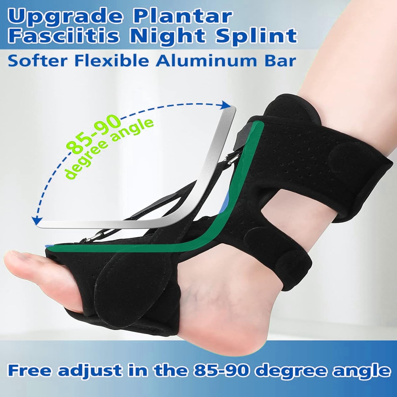 plantar fasciitis night splint-upgrade 3 adjustable planter facetious relief brace,plantar fasciitis relief women men straps,support relief foot drop achilles tendonitis day night(black-2pc)