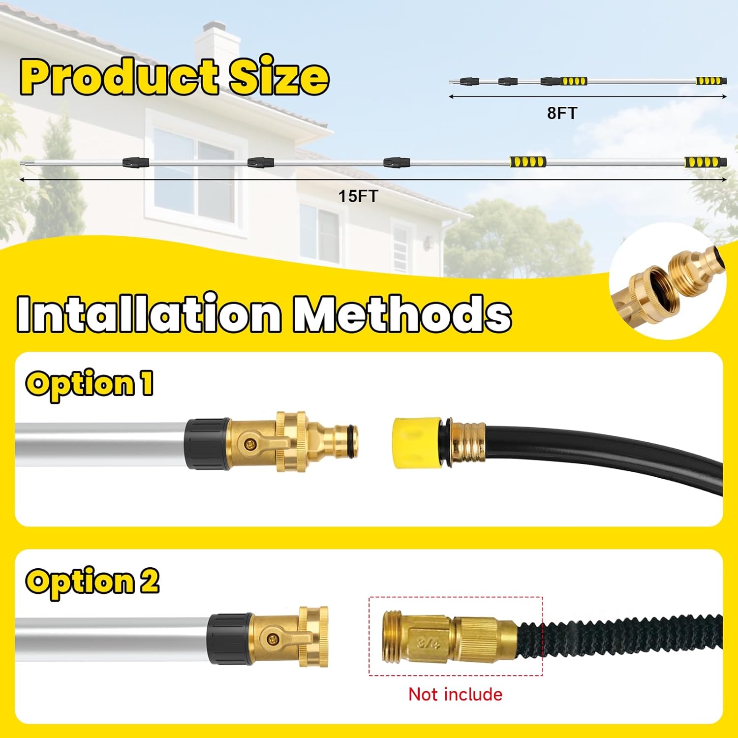 Gutter Cleaning Tools, 16ft（24ft Reach） Gutter Cleaner Tools From the Ground with Hose Attachment, Rain Gutters Cleaning Wand with Heavy-Duty Head for 2nd Story House