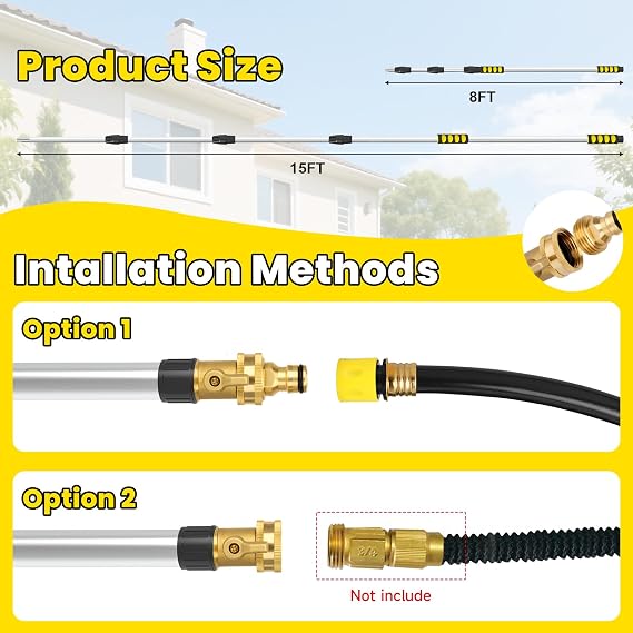 Gutter Cleaning Tools, 24FT Reach Gutter Cleaner Tools from the Ground with Hose Attachment, Rain Gutters Cleaning Wand with Heavy-Duty Head for 2nd Story House