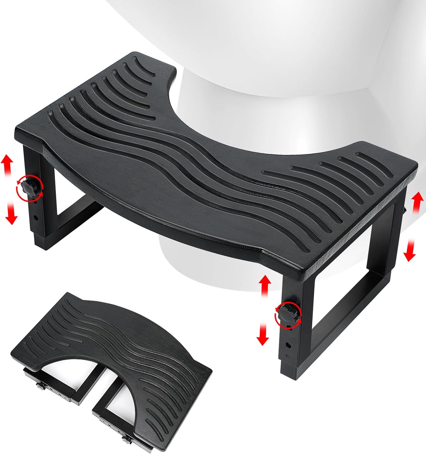 Toilet Stool Foldable,7 in, 8 in Or 9 in Adjustable Height,Acacia Wood Poop Stool for Potty Training,Squat Potty for Adults,Squatting Position Helps Improves Bowel Health (Dark Black)