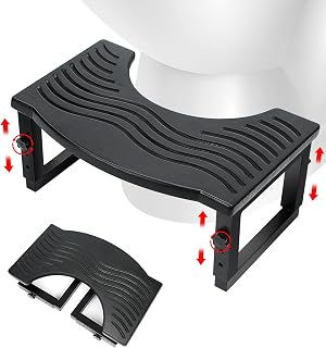 Toilet Stool Foldable,7 in, 8 in Or 9 in Adjustable Height,Acacia Wood Poop Stool for Potty Training,Squat Potty for Adults,Squatting Position Helps Improves Bowel Health (Dark Black)