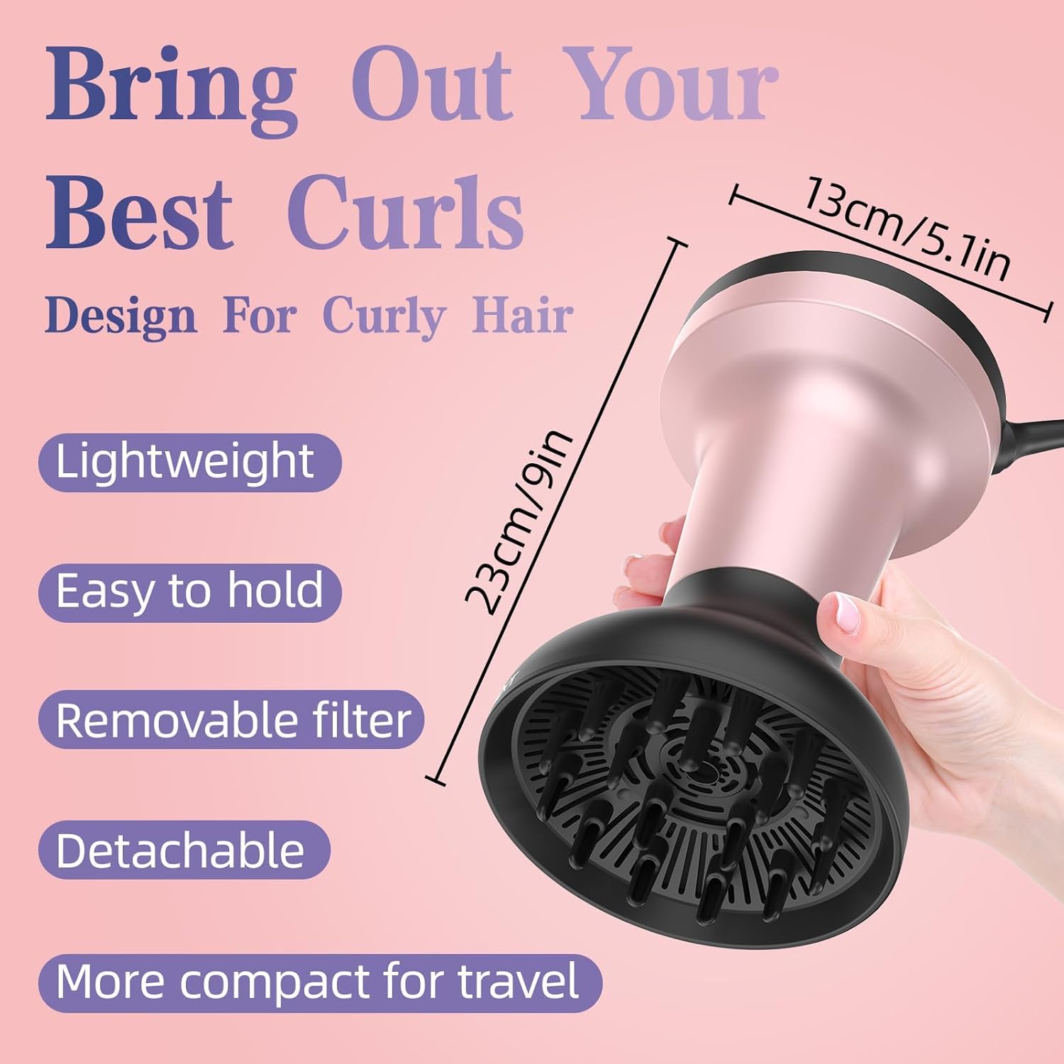 2 in 1 Hair Diffuser for Curly Hair with Ionic Technology, XL 1875W Hair Dryer with Diffuser & Comb Nozzle Attachment, 3×Faster, Enhances Curl Waves, Reduce Frizz, Gifts for Women Her