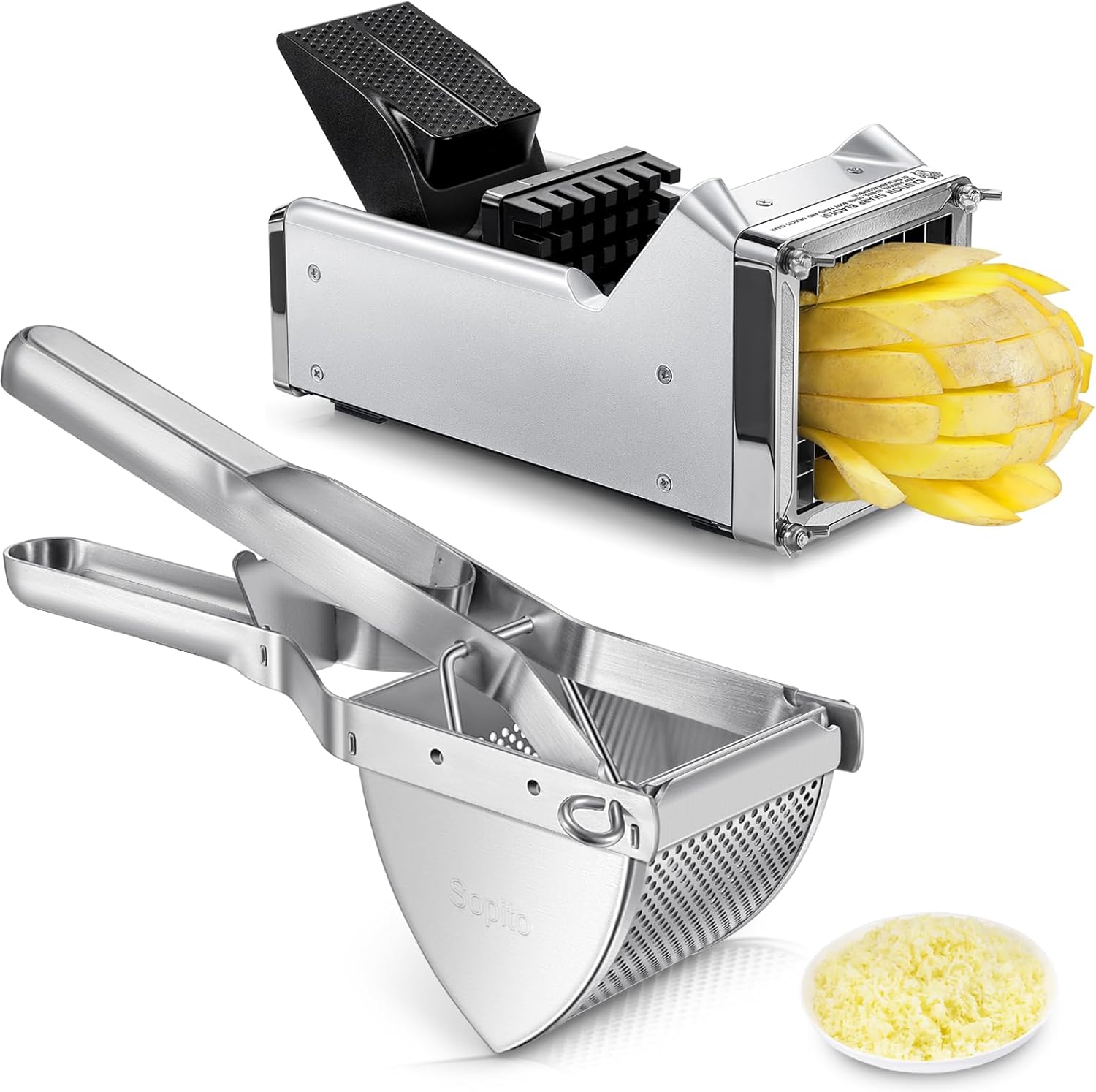 Stainless Steel Potato Ricer for Commercial and Home Use and Potato Cutter for 1/2 Inch French Fries