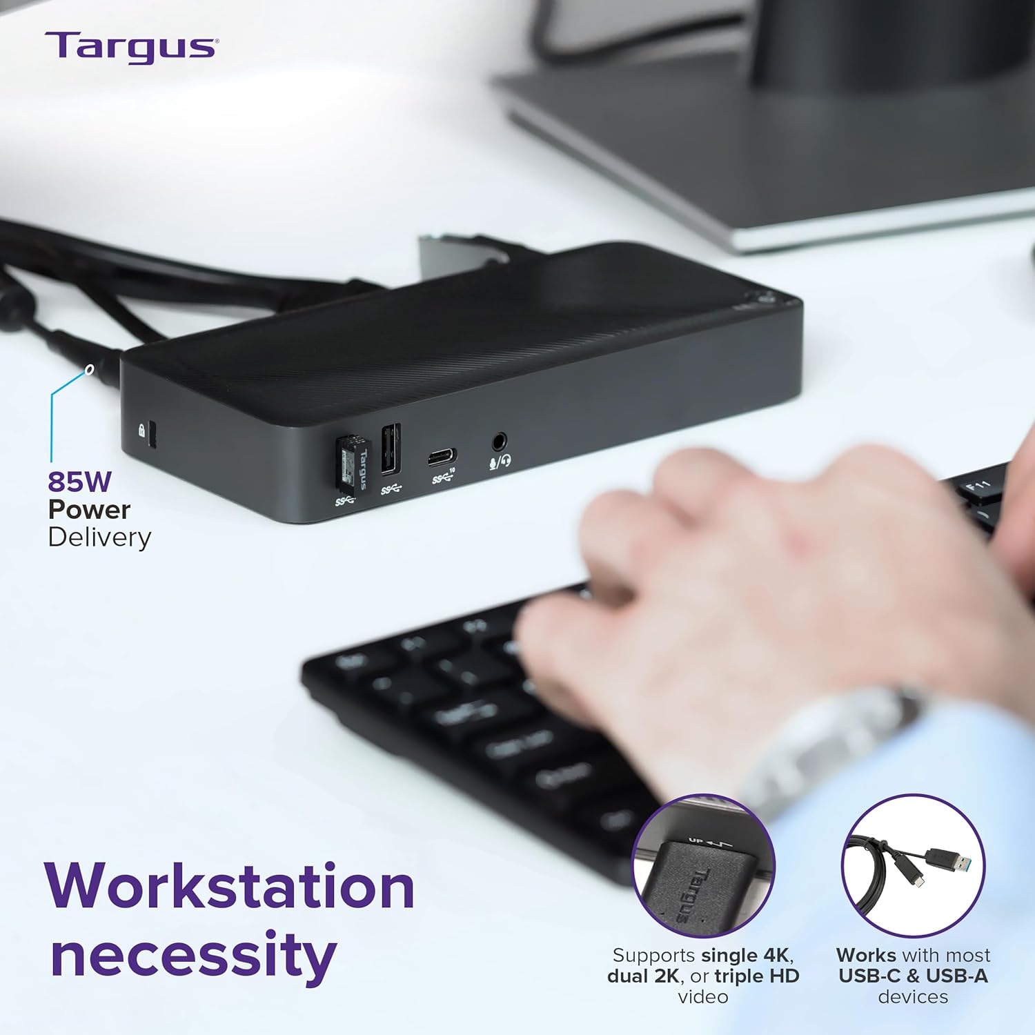 Targus DOCK430 USB-C Multi-Function DisplayPort Alt Mode Video Docking Station with 85W Power - Broad Compatibility with a Range of Hosts, Devices, Peripherals, Laptops, and Operating Systems