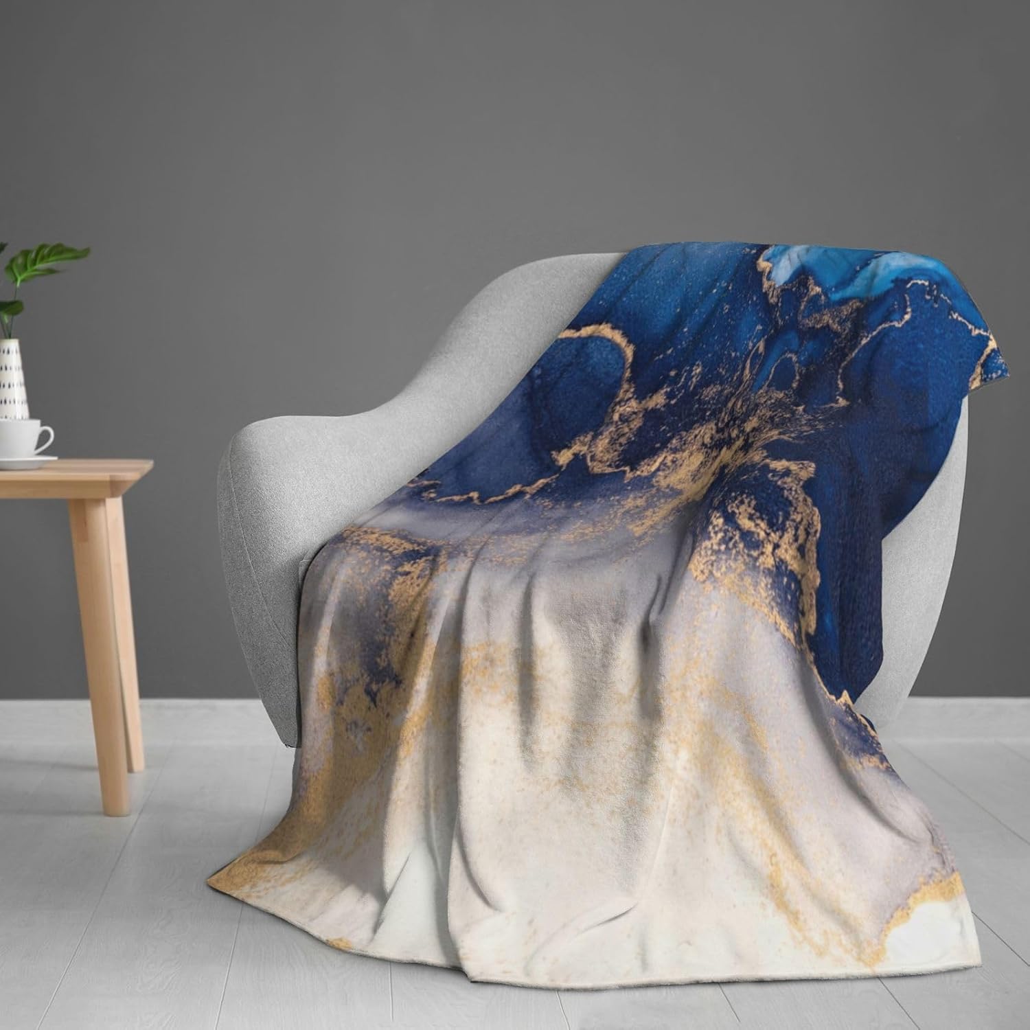 Blue Gold Marble Print Bed Blanket Ultra Soft Throw Blanket All Season Warm Light Weight Cozy Plush Blankets for Home Bedroom Sofa Chair Travel, 50"X40" - Image 9
