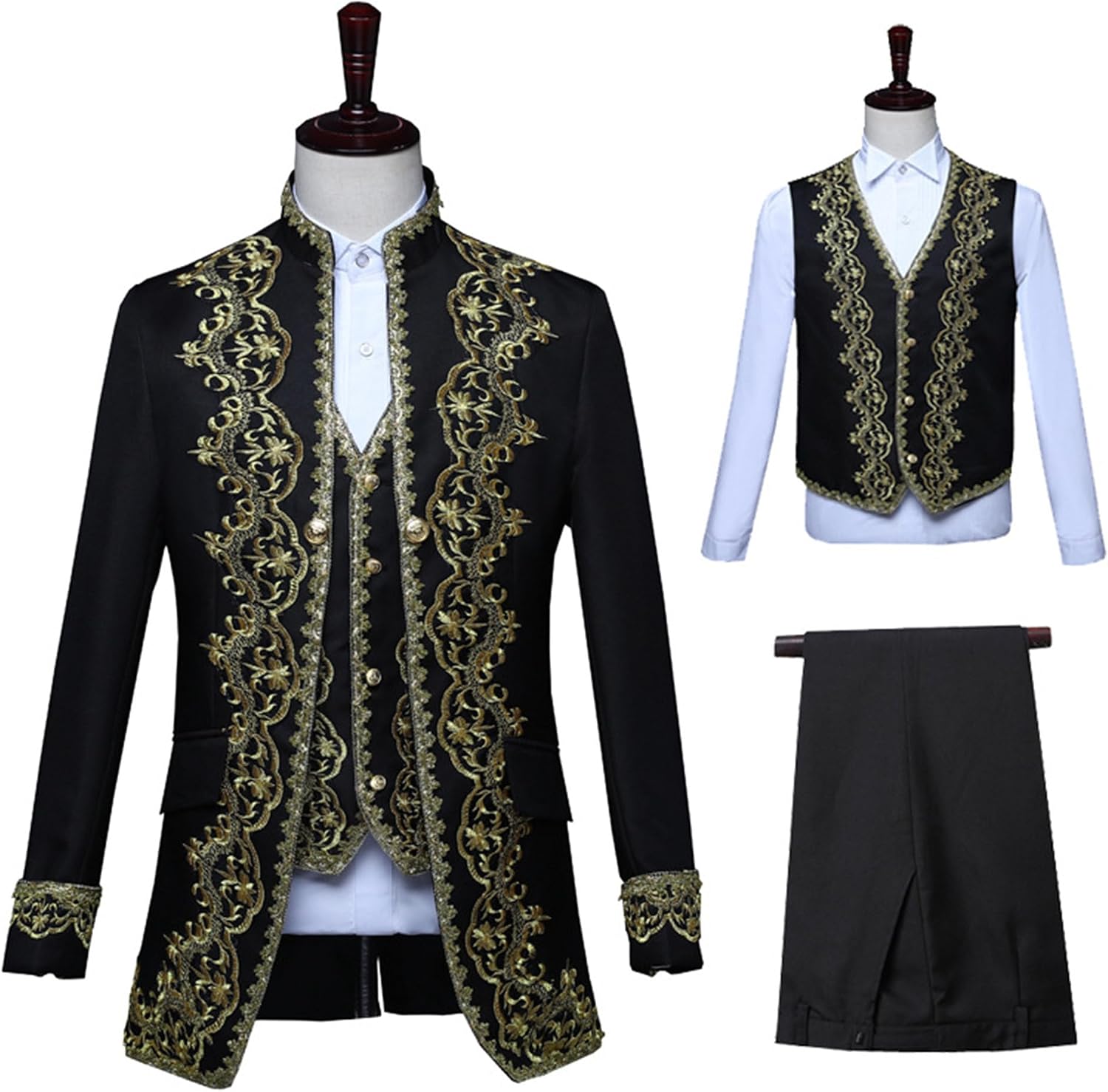 Men's Embroidery Court 3 Piece Suit Stylish Court Prince Blazer Vest Pants Party Dinner Prom Tuxedo Blazer Suits