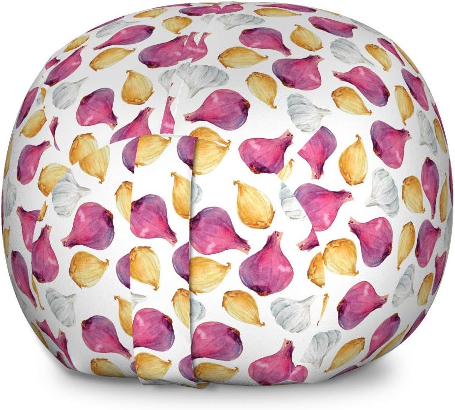 Ambesonne Vegetable Storage Toy Bag Chair, Watercolor Onion Shallot and Garlic Ingredients Flavor Theme, Stuffed Animal Organizer Washable Bag, Small Size, Fuchsia Sand Brown