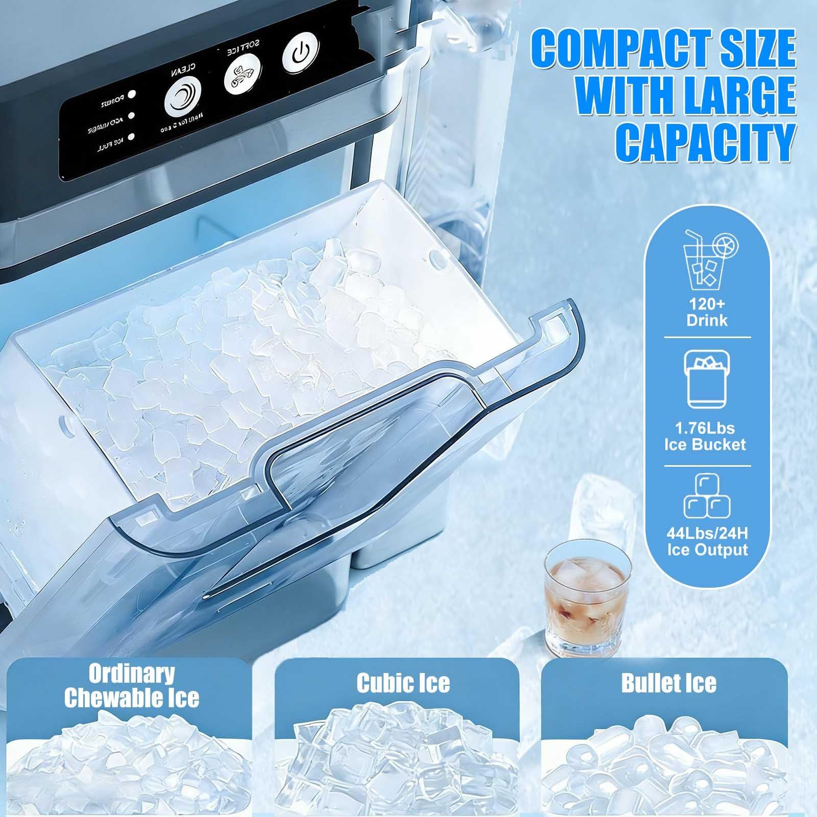 44 Lbs/Day Nugget Ice Maker Countertop,Nugget Ice Maker Countertop, It Features A 3-Liter Side-Mounted Water Tank and Makes Ice Quickly in 6-8 Minutes,Suitable for Home, Parties, Rvs, and Camping. on Fridge.com
