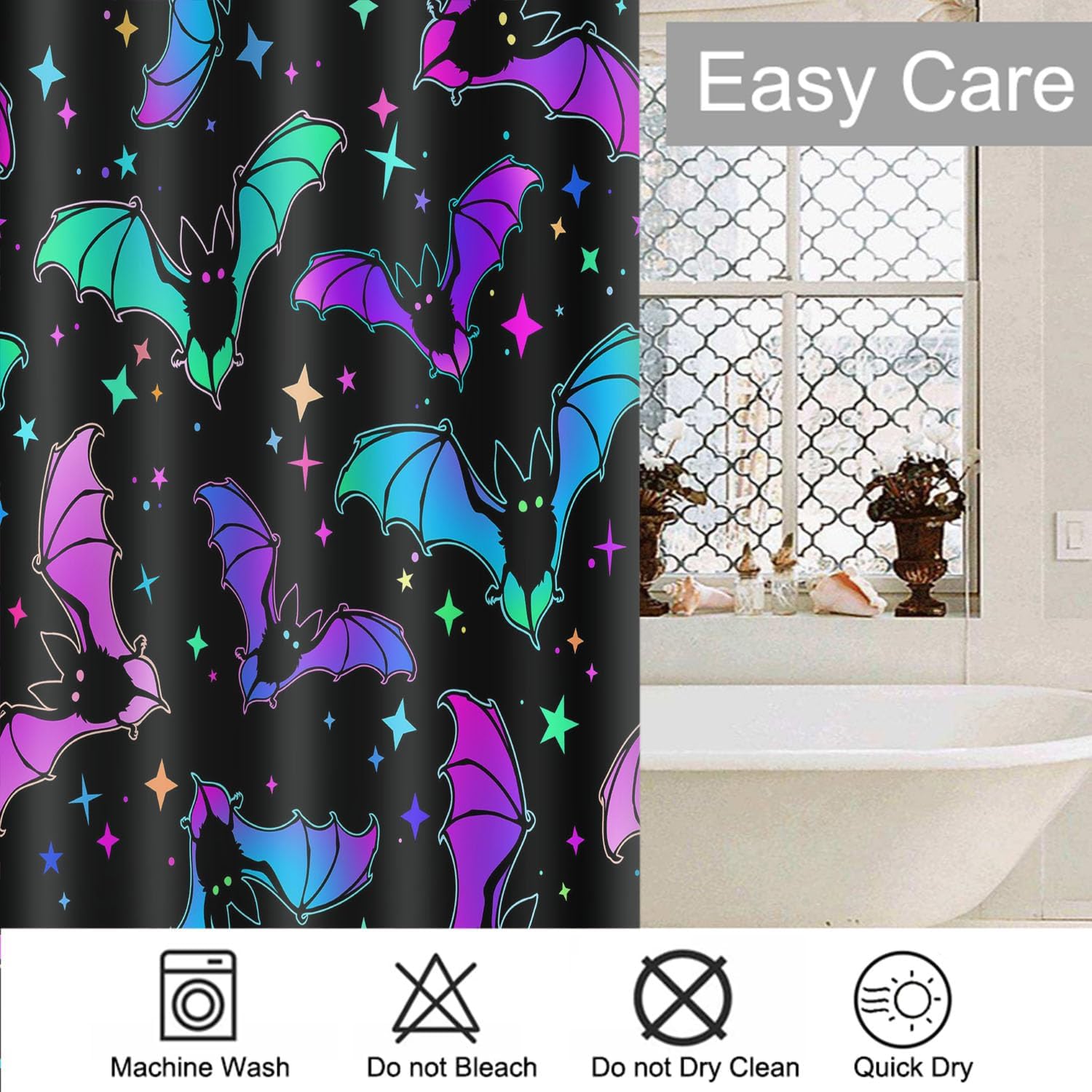 Moslion Purple Blue Spider Shower Curtain 72x72 Inch Bat Halloween Bathroom Curtains Set Home Waterproof Polyester Fabric with Hooks