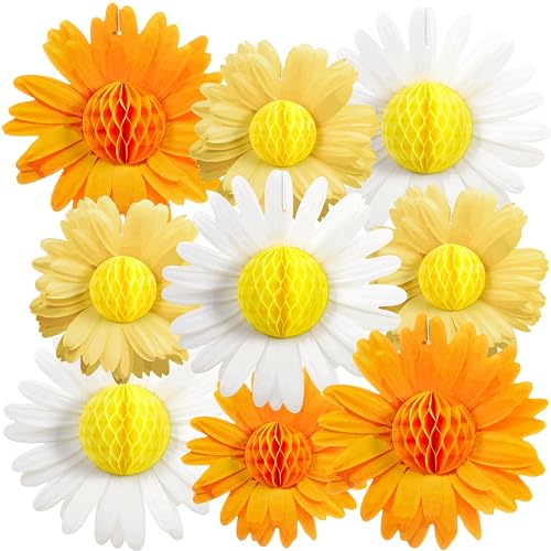 SUNBEAUTY 9PCS Paper Flower Party Decorations Yellow Orange Giant Paper