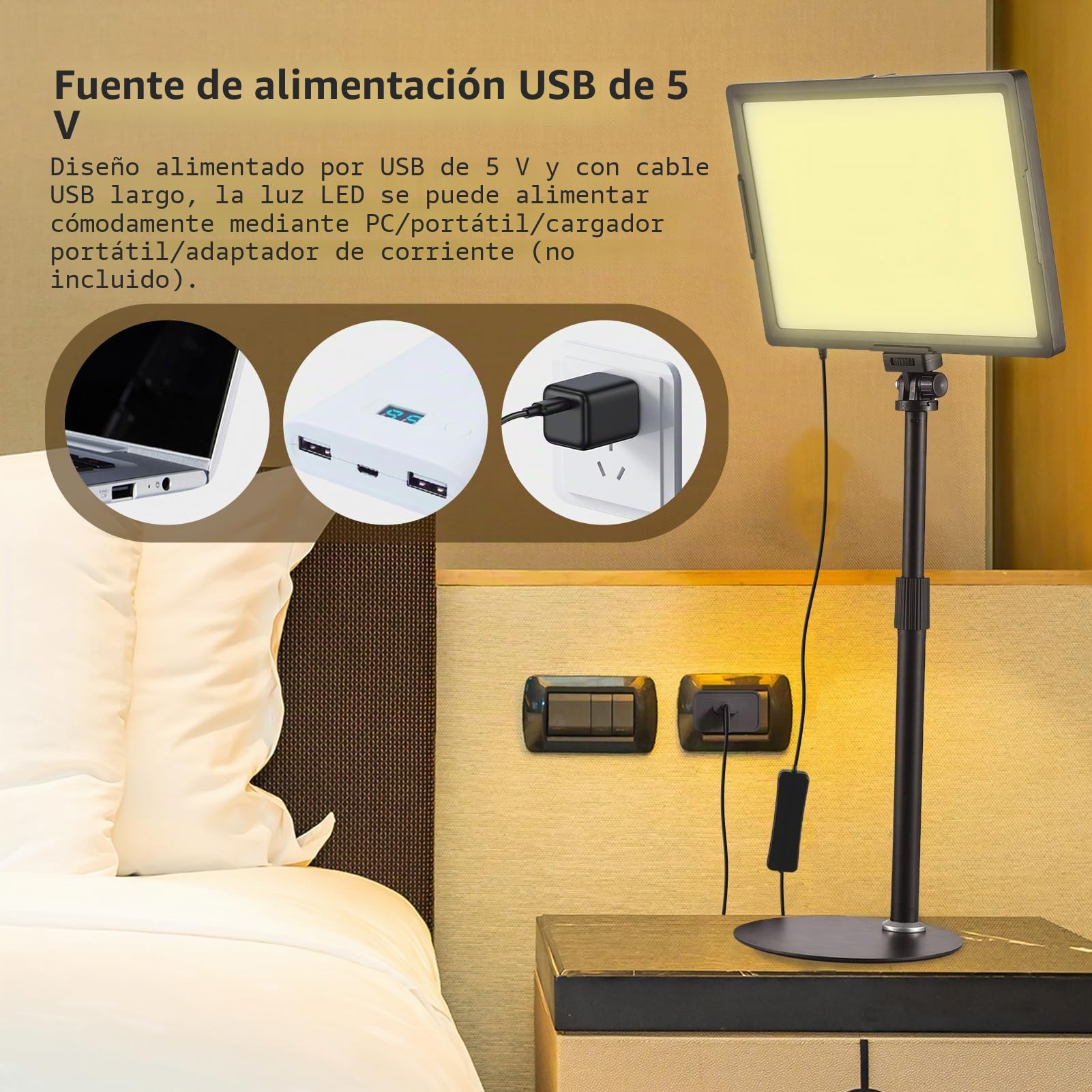 Andoer Lámpara de video LED de 15W LED 3000K - 6500K de intensidad regulable con soporte con soporte de luz, alimentación USB para transmisión en vivo, grabación de video, reuniones en línea