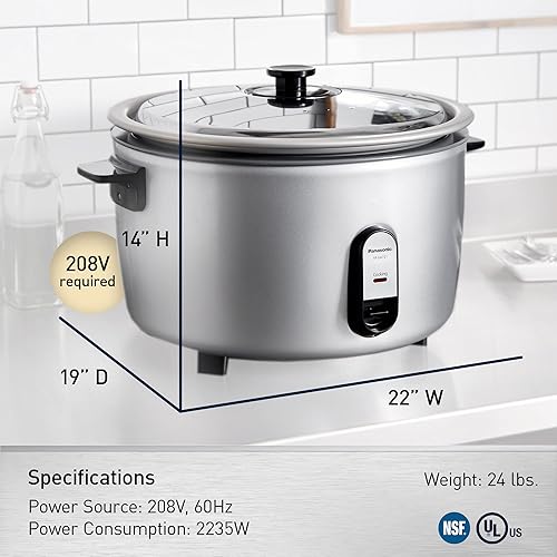 Miniatura 12 de Panasonic Arrocera comercial, capacidad extra grande para 60 tazas (cocida), 30 tazas (sin cocinar) con operación de un solo toque y sartén duradera
