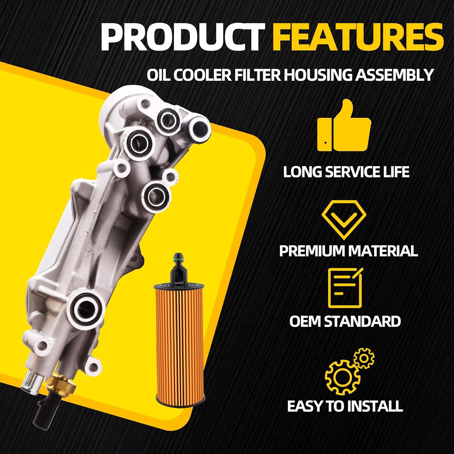 Aluminum Oil Cooler Oil Filter Housing Kit Compatible with 2011-2016 Chrysler 200 300 Charger Challenger Journey Wrangler Ram ProMaster 3.6L with Oil Cooler Gaskets Sensor 926-959 68191349AA