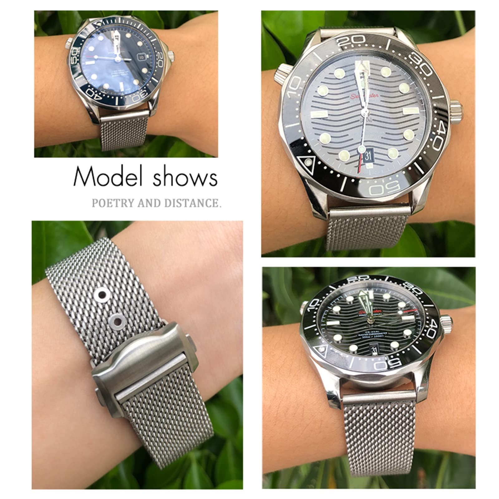 Paski do zegarków ze stali nierdzewnej 316L 20 mm pasek do zegarka Omega 007 Seamster 300 Siver metalowy tkany pasek do zegarka