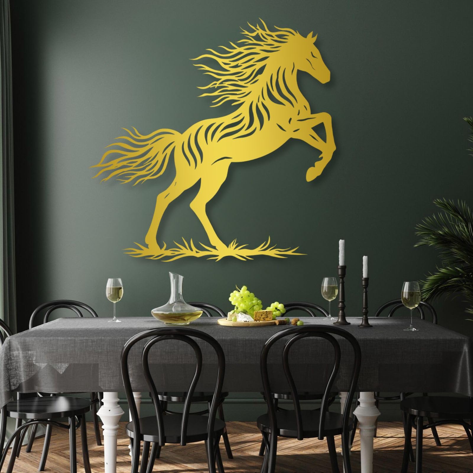 Schwarzes Metallpferd als Wandbild für Wildtiere, Wanddekoration im Landhausstil, Wanddeko für Schlafzimmer, Wohnzimmer, Flur und Treppenhaus, Natur-Wohndeko (Schwarz, 35" × 3")