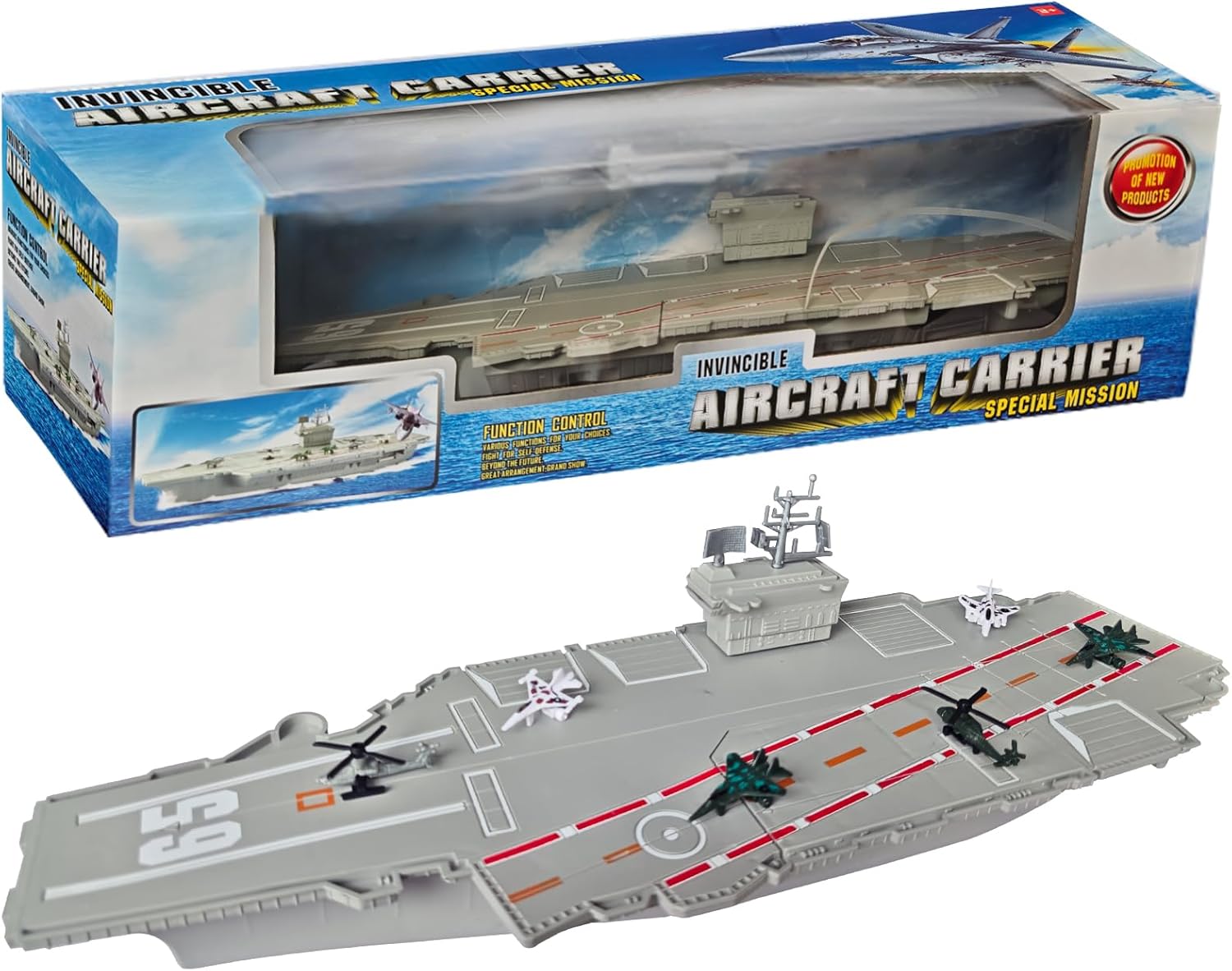 OTONOPI 18.5 Inch Aircraft Carrier Battleship Army Toys with 6 Warships Fighter Jets Warplanes Helicopter, Military Aircraft Carrier Model Ships for Kids Boys Girls