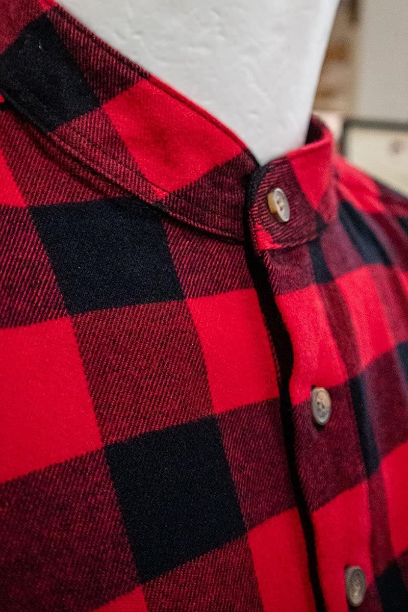Flannel Cotton Grandfather Shirt LV9 Red Black Check (X-Large)