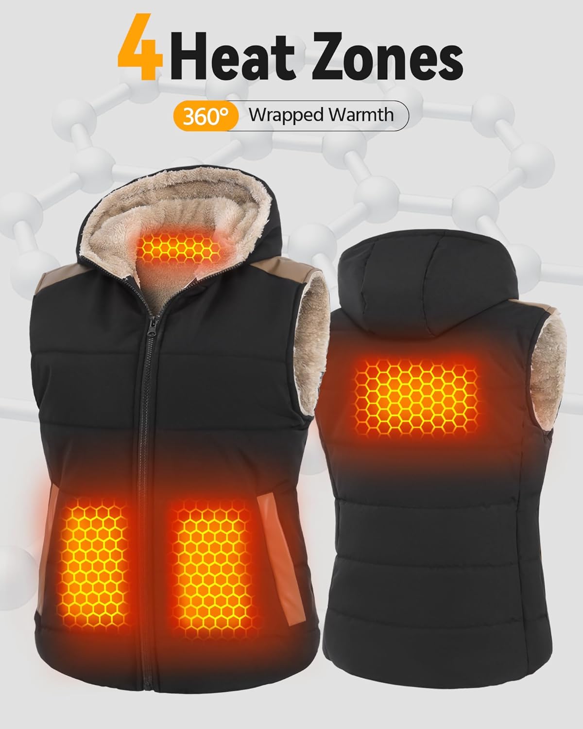 MNZZ Graphene Heated Vest for Women 7.4V Fast Charge Large Capacity Battery - Image 4
