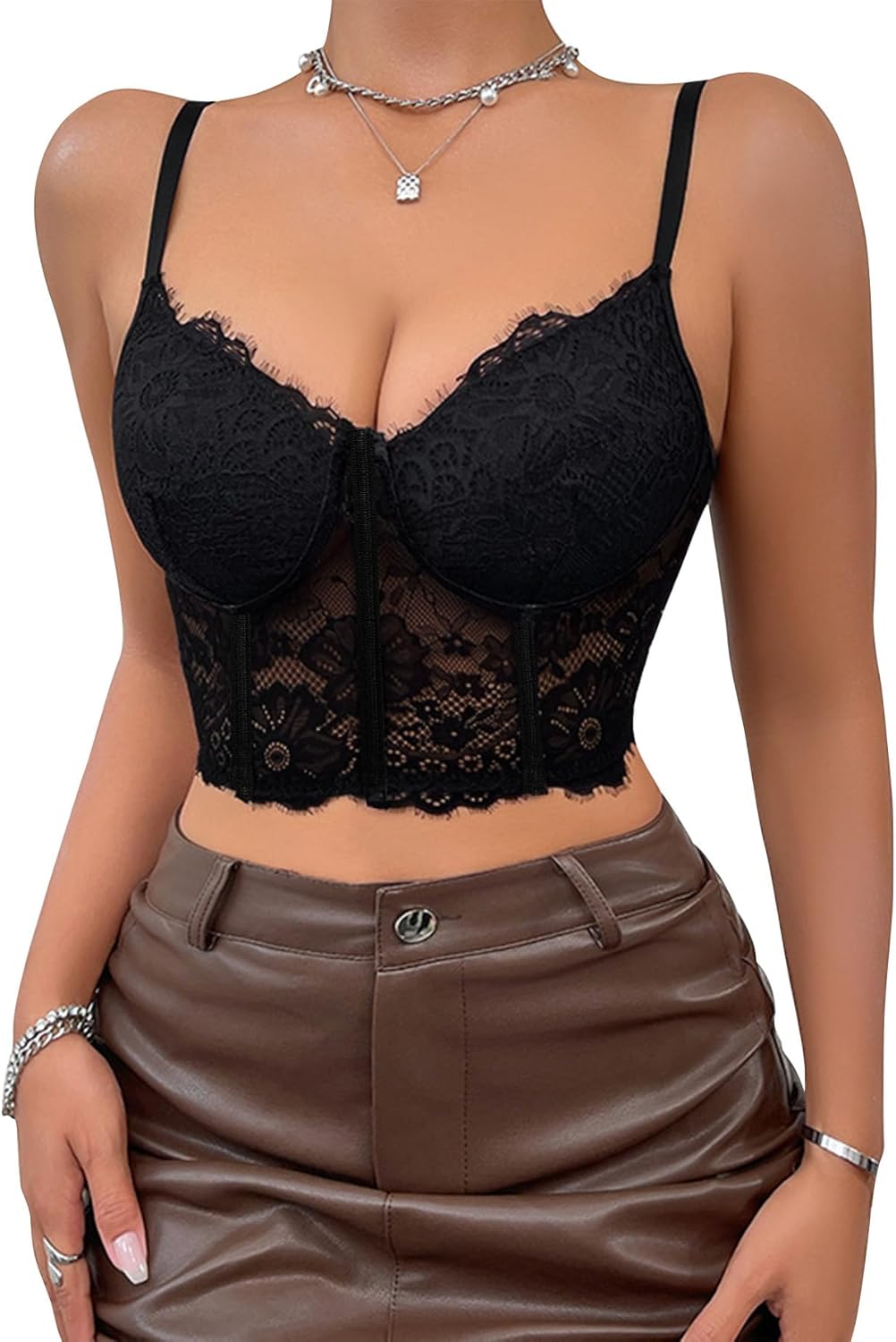 Lilosy Sexy Floral Lace Sheer Longline Crop Cami Top