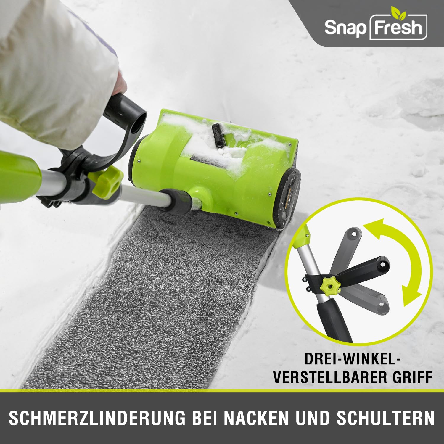 SnapFresh Schneefräse Akku 20V mit 4,0Ah & Ladegerät – Ultra-leicht nur 3,5 kg | 30 cm Räumbreite, 10 cm Schneehöhe, bis 4,5 m Auswurf | 60° verstellbarer Auswurfkanal | Ideal für Gehwege & Einfahrten