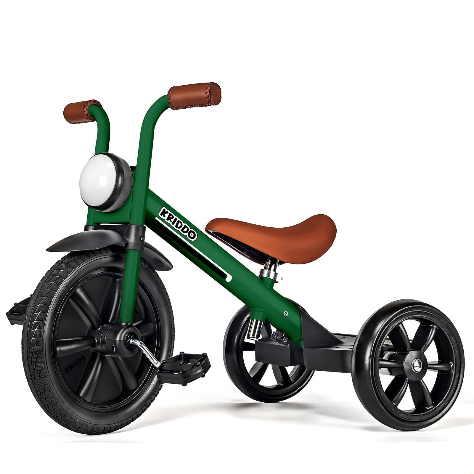 KRIDDO Kids Tricycles Age 2 Years to 5 Years, 12 Inch Puncture Free Rubber Wheel w Front Light, Kids Trike for 2.5 to 5 Year Old, Gift Toddler Tricycles for 2-5 Year Olds, Trikes for Toddlers, Green