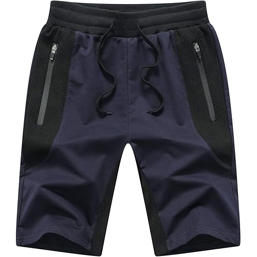 Tansozer Mens Athletic Shorts with Zip Pockets
