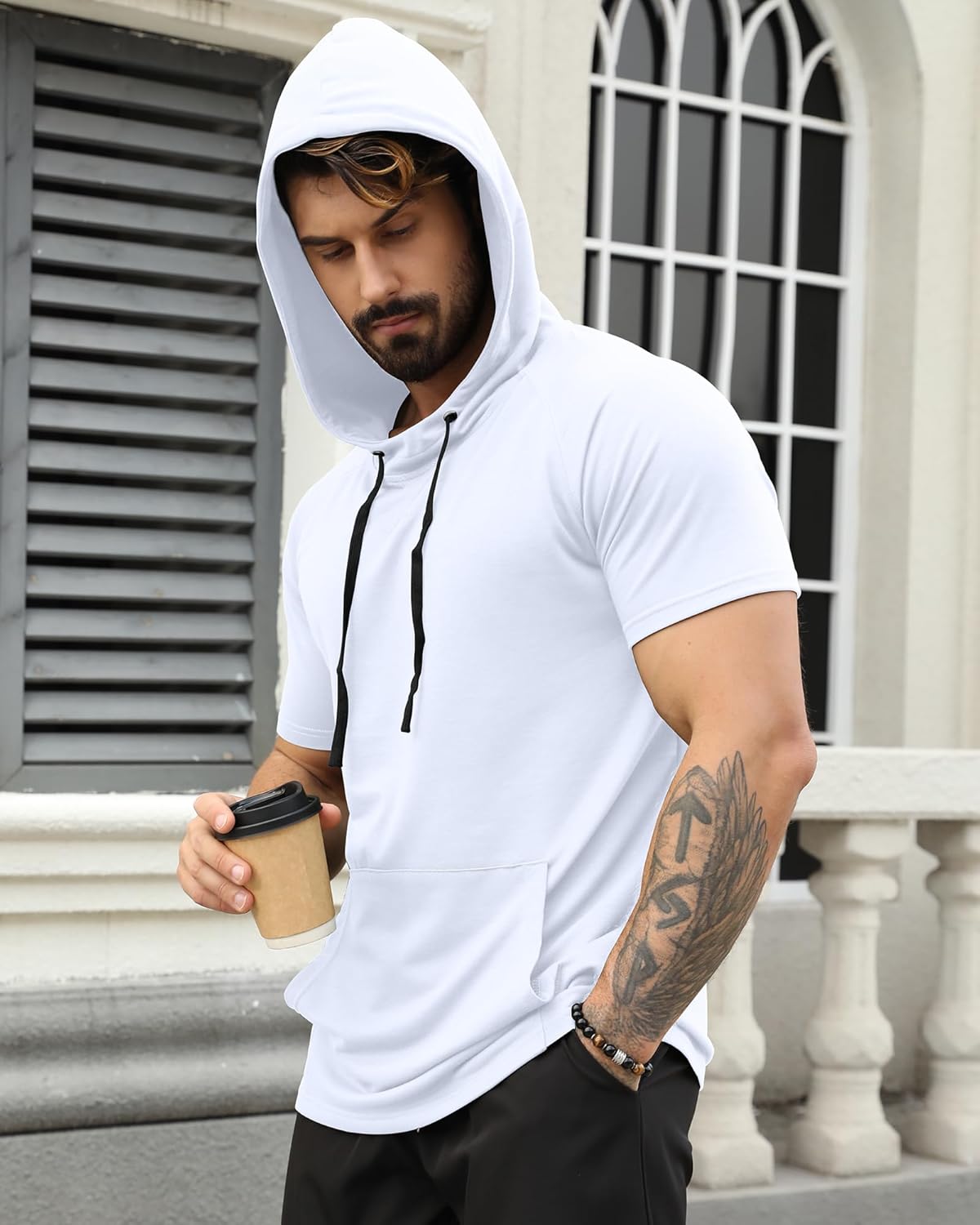 Aiyino Men's Short Sleeve Hoodie Workout Gym Sweatshirt Muscle Fit Fashion Athletic Hoodies Pullover Hooded T-Shirts - Image 4