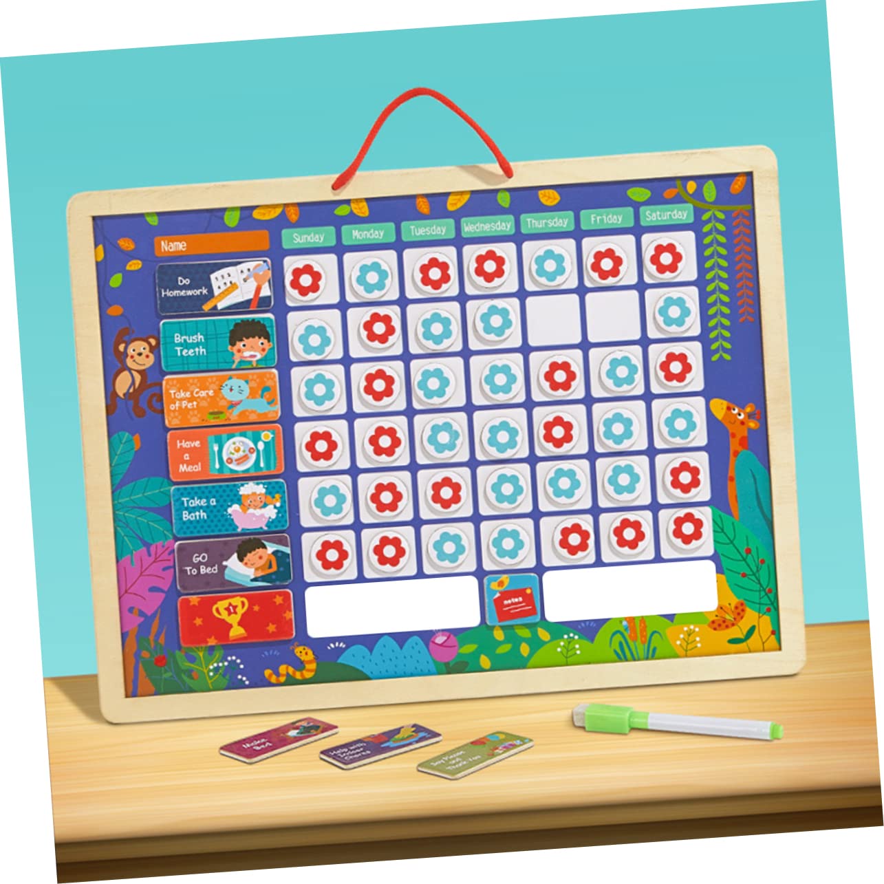 Gogogmee Tabla de Recompensas Infantil Estándar de Madera para Hábitos | Registro de Crecimiento, Tablero Colgante, Desarrolla Buenos Hábitos y Apoya la Autodisciplina