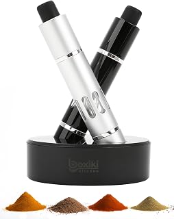Salt & Pepper Crusher Set with Stand – One-Handed Thumb Press Grinder, Portable Spice Crusher for Kitchen, Dining & Travel – Easy to Use Manual Seasoning Grinder for Fresh Ground Pepper, Sea Salt