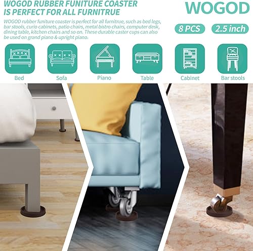 Miniatura 3 de WOGOD Protectores de suelo para patas de silla, pies de goma antideslizantes, posavasos de muebles de 2.5 pulgadas para suelos de madera (8, marrón