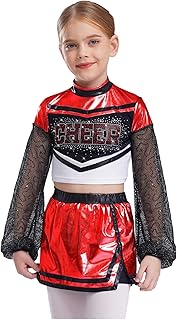 Uniforme De Porristas para Niñas Top Corto Mangas Largas con Falda Corta Vestido De Danza Moderna Disfraces De Halloween