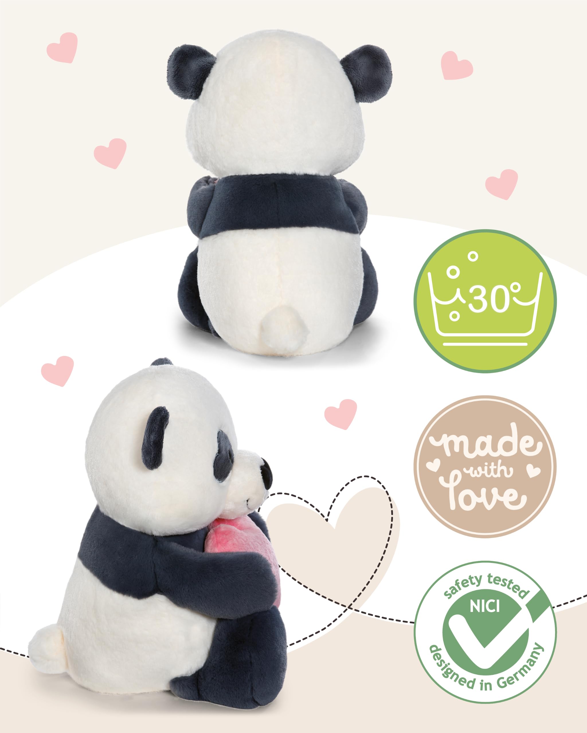 NICI Kuscheltier Love Panda mit Herz 50cm - schwarz - Weiches Plüschtier – niedliches Stofftier zum Kuscheln & Spielen – tolle Geschenkidee für Kinder & Erwachsene – 62611