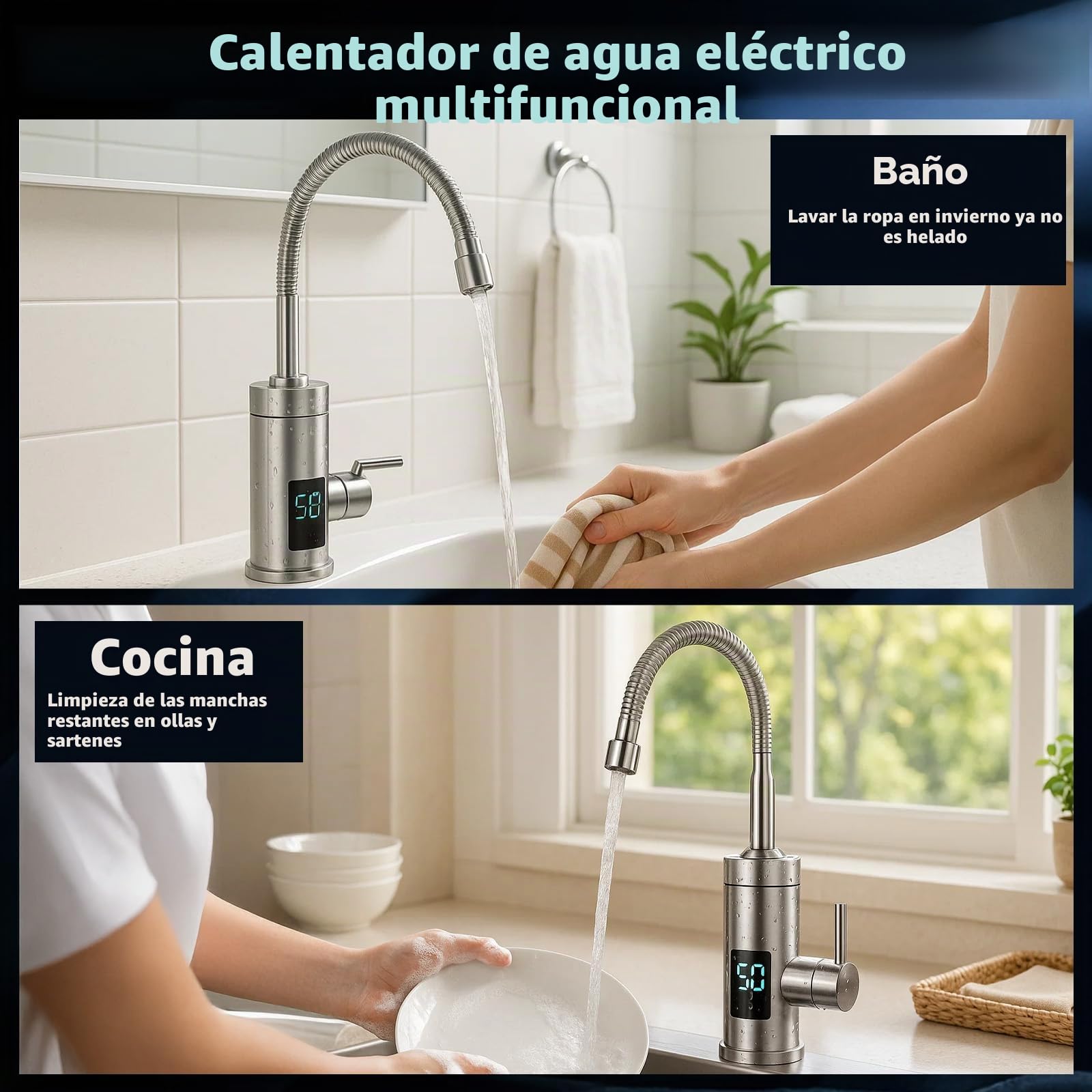 Grifo eléctrico con calentador de agua, 220 V y 3000 W, grifo de agua caliente, grifo de cocina, calentador inteligente, calentador de agua para cocina, jardín, baño, caravana, camping