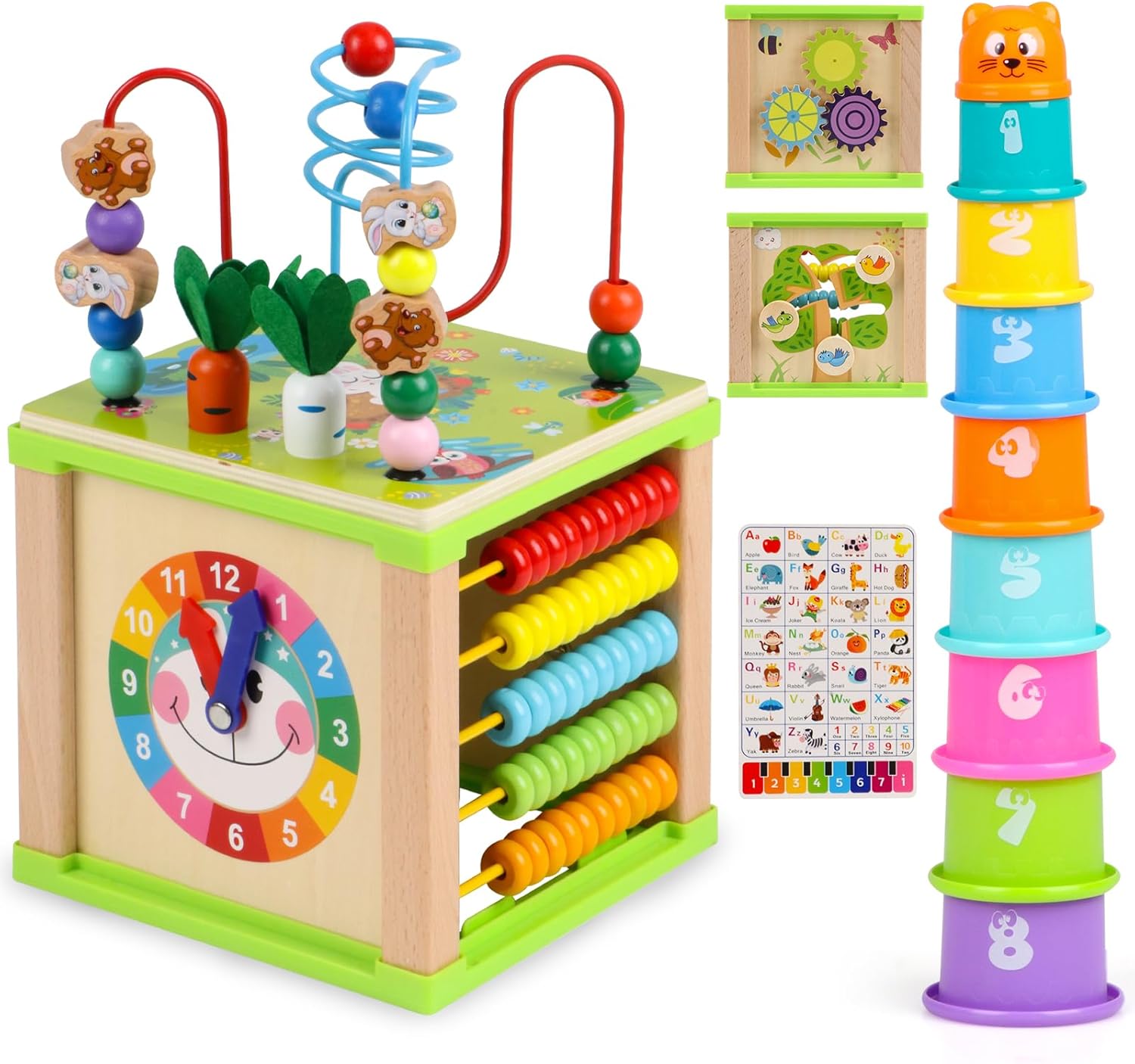 Wooden Activity Cube,Montessori Toys Gift Set for 12+ Months Boys & Girls,Educational Learning Toys for Toddlers Age 1+,First Birthday Gift for Baby