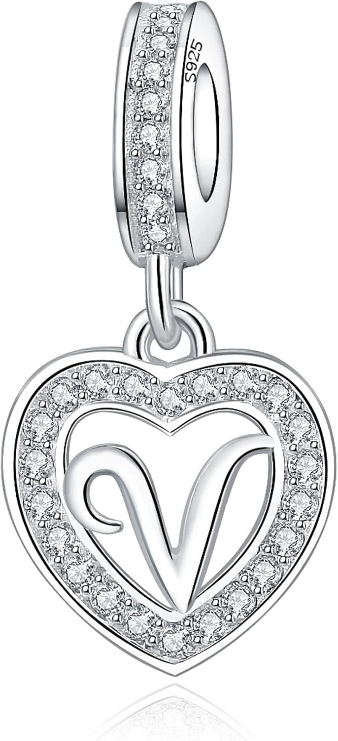 925 Sterling Silver Letter Charms A~Z Alphabet Charm Letter Beads fit Pandora European Bracelets fit Wife Mom Christmas Birthday Gift