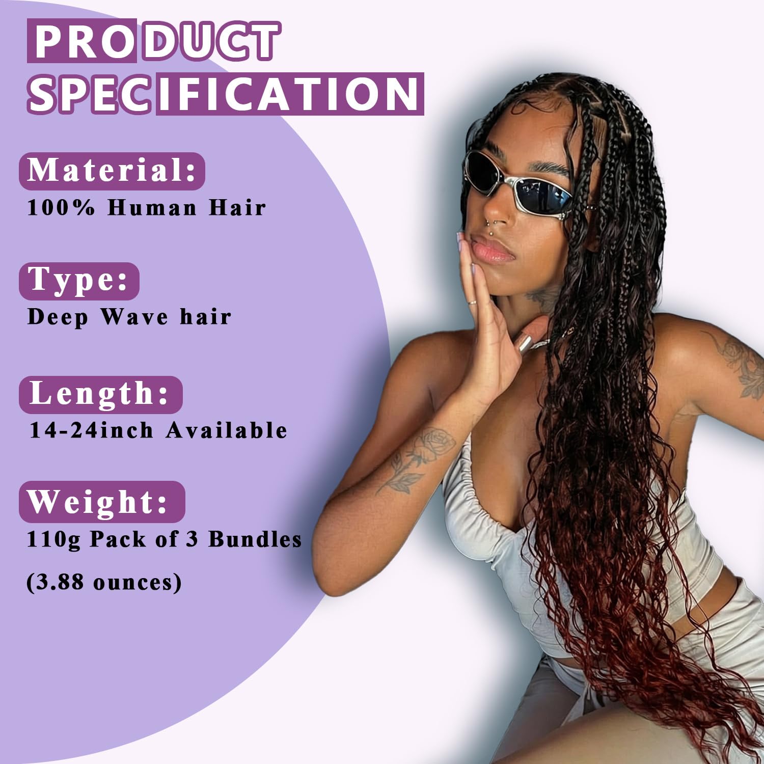 Afihond Human Braiding Hair for Boho Braids Deep Wave Bulk Human Hair for Braiding 3 Bundles 110g 18 Inch Brazilian Virgin T1B/350 Highlight Curly Hair Extensions for Boho Braids Ombre